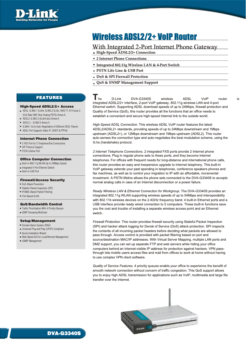 Imagen de la primera página del manual del dispositivo DVA-G3340S