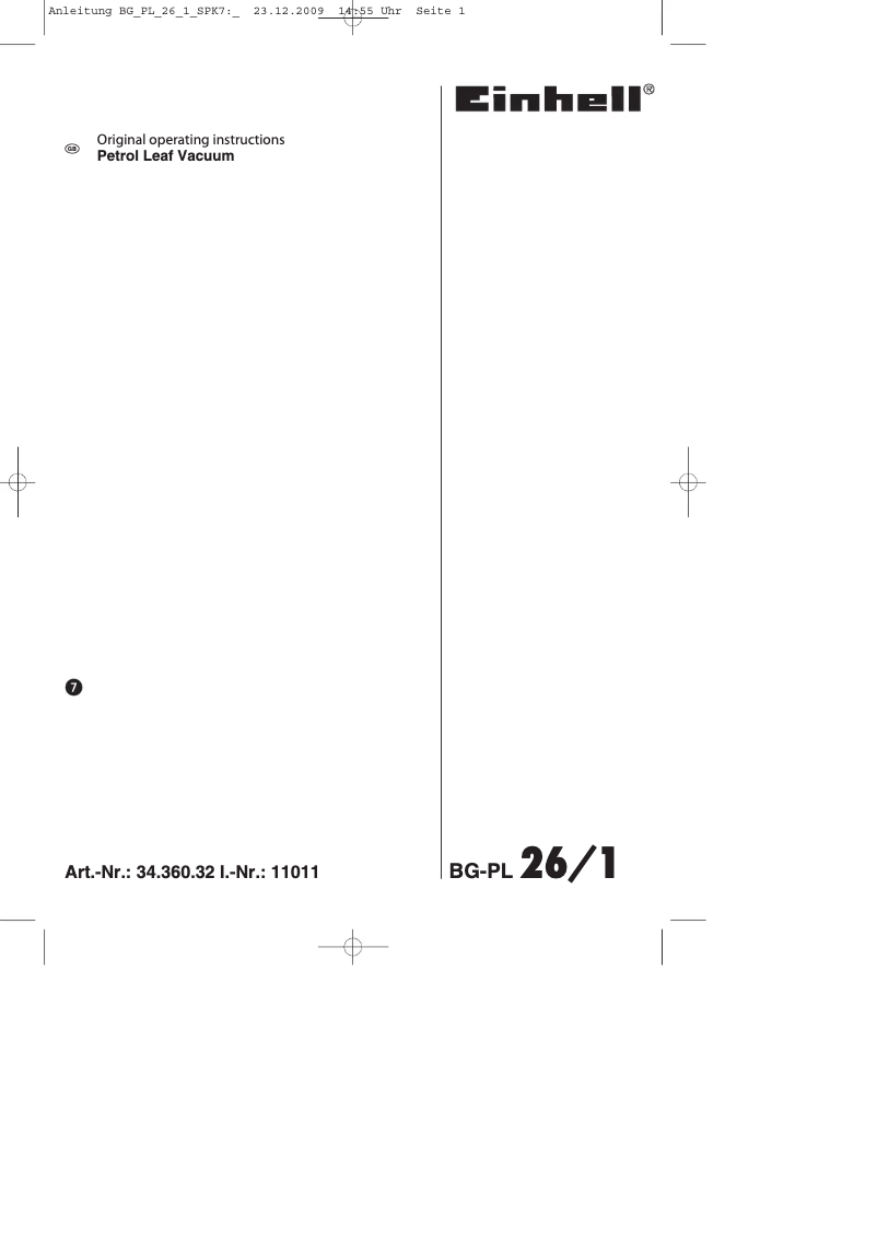 Imagen de la primera página del manual del dispositivo BG-PL 26/1