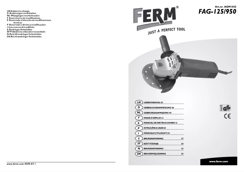 Imagen de la primera página del manual del dispositivo FAG-125/950