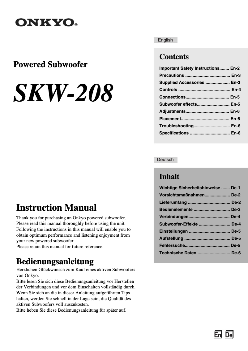 Imagen de la primera página del manual del dispositivo SKW-208
