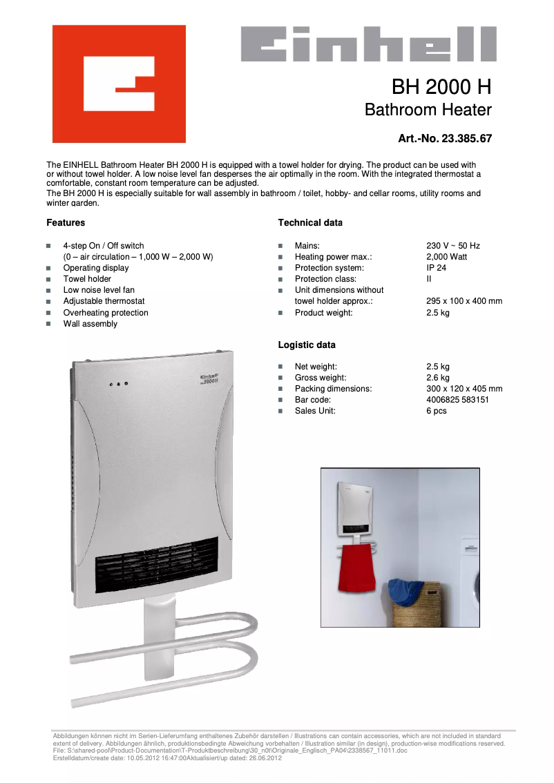 Página nº 1 - Ficha técnica Einhell BH 2000 H