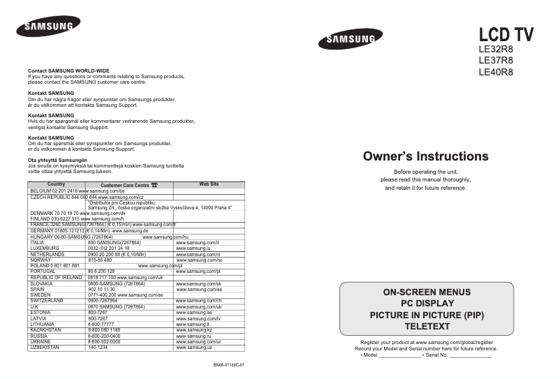 Página 1 del manual Manual de usuario Samsung LE37R89BD