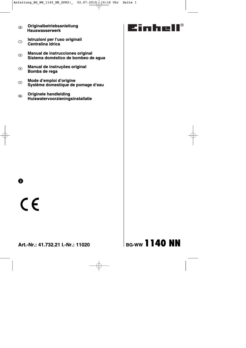 Página nº 1 - Manual de instrucciones Einhell BG-WW 1140 NN