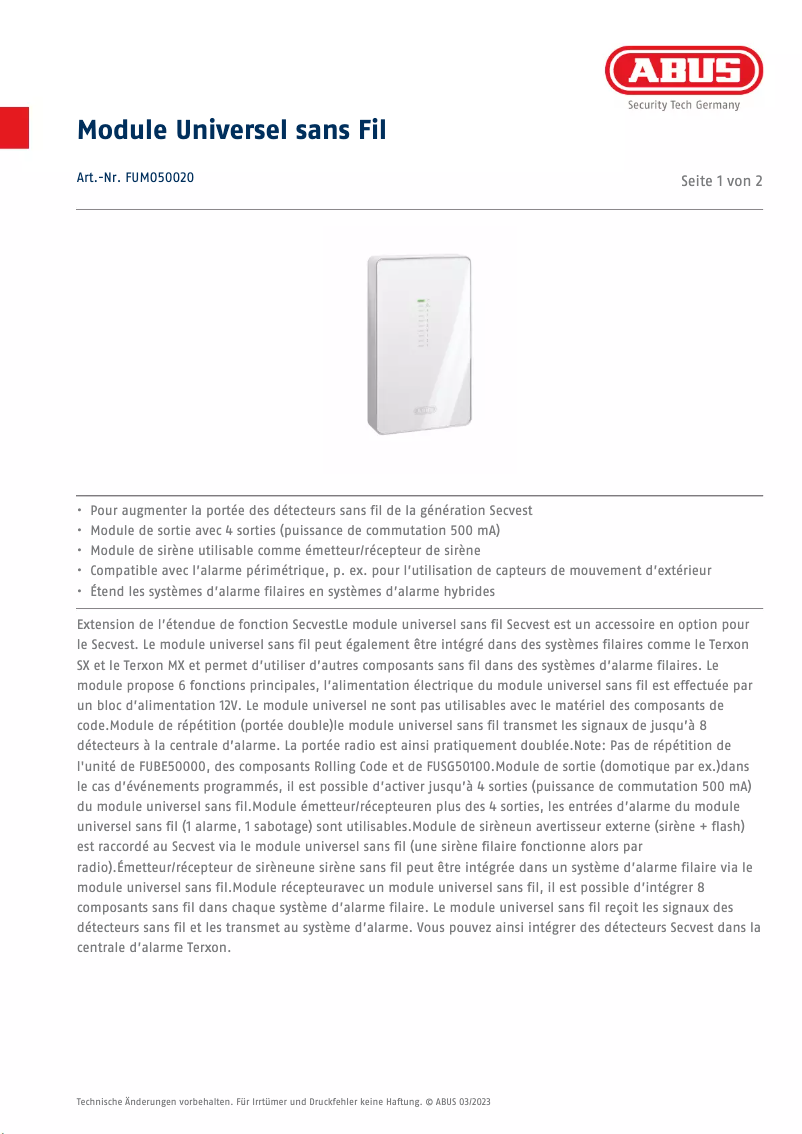 Imagen de la primera página del manual del dispositivo FUMO50020