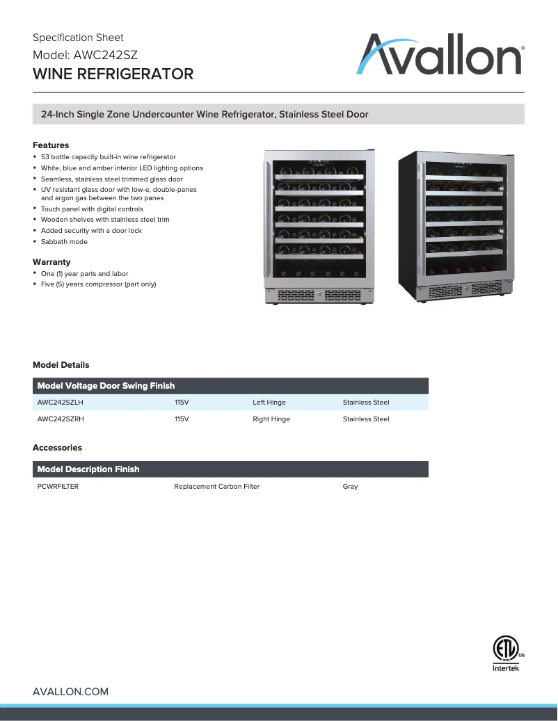 Imagen de la primera página del manual del dispositivo AWC242SZ