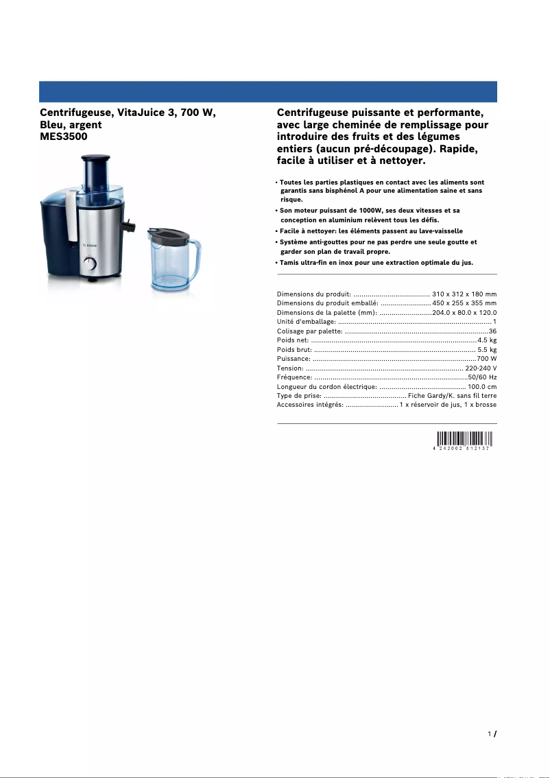 Imagen de la primera página del manual del dispositivo VitaJuice 3 MES3500