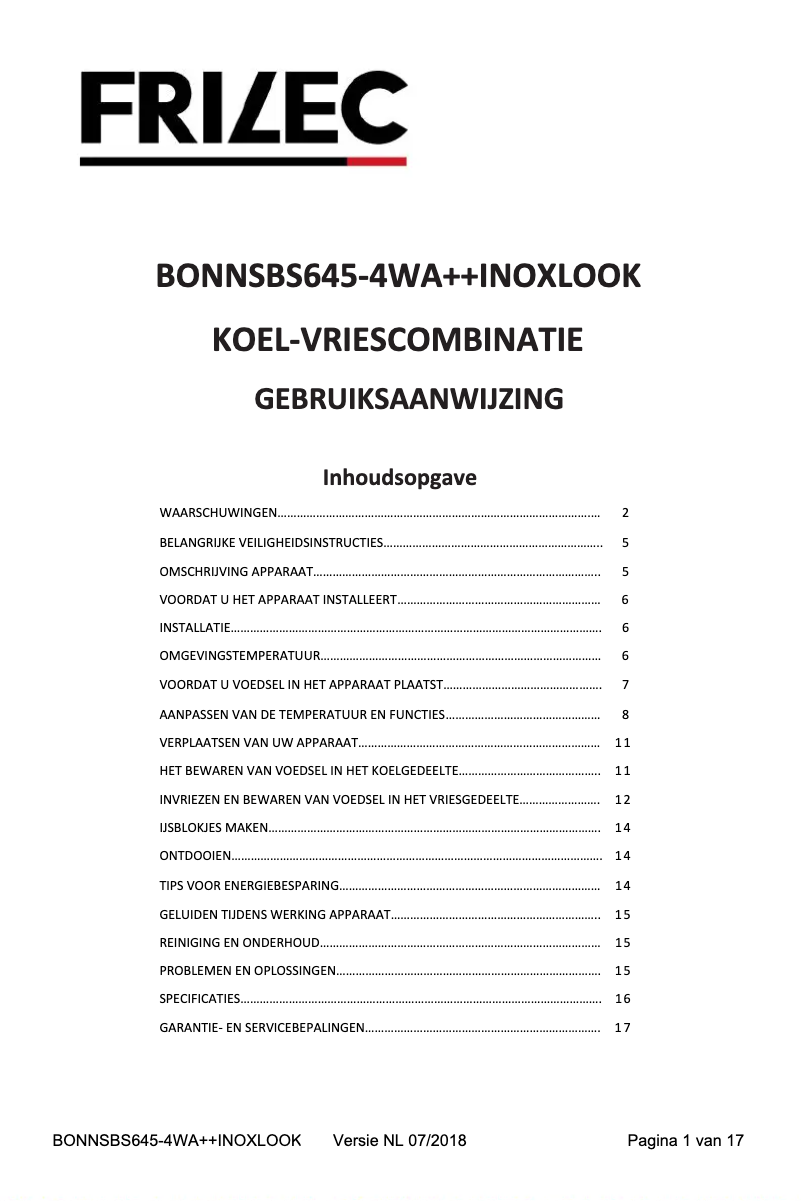 Página 1 del manual Manual de usuario Frilec BONNSBS646-4A++