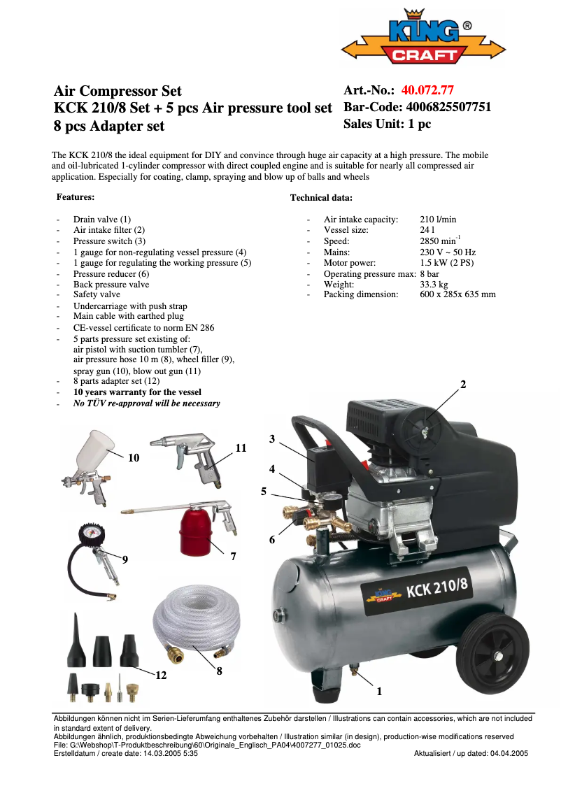 Imagen de la primera página del manual del dispositivo KCK 210/8