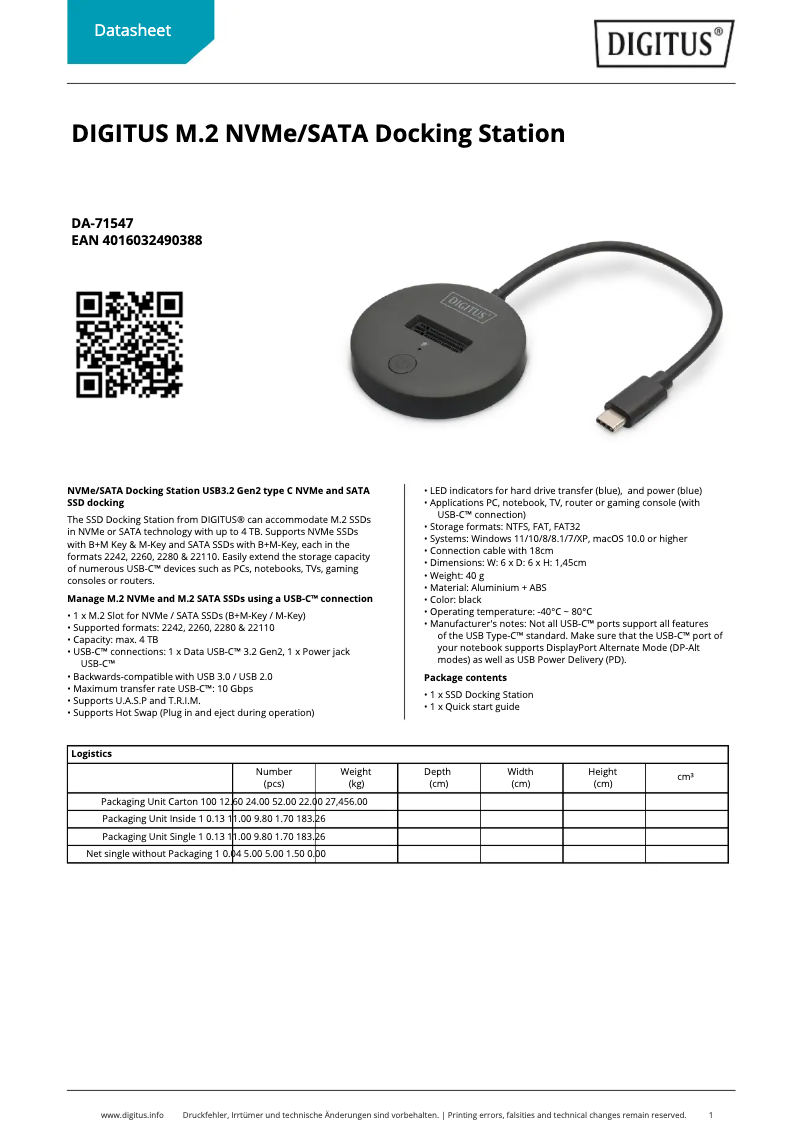 Página 1 del manual Ficha técnica Digitus DA-71547