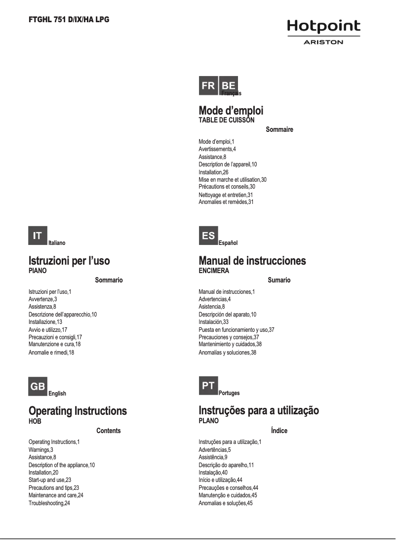 Página 1 del manual Manual de usuario Hotpoint Ariston FTGHG 751D/HA(BK)LPG