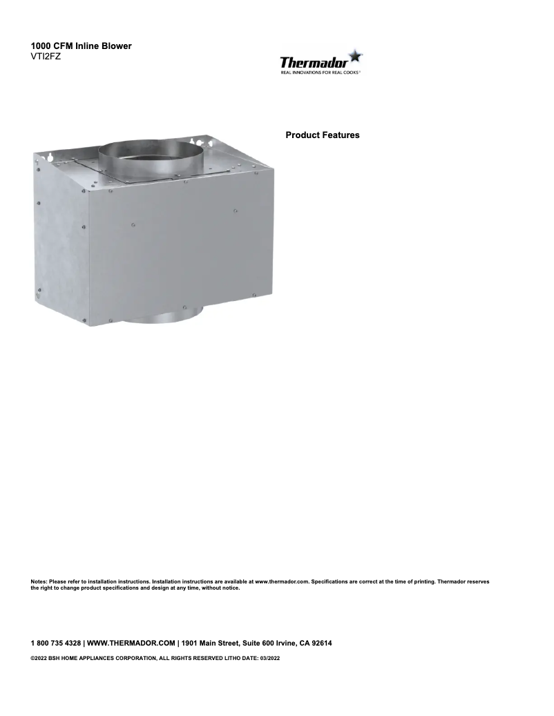 Página 1 del manual Ficha técnica Thermador VTI2FZ