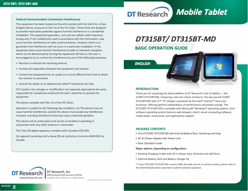 Imagen de la primera página del manual del dispositivo DT315BT