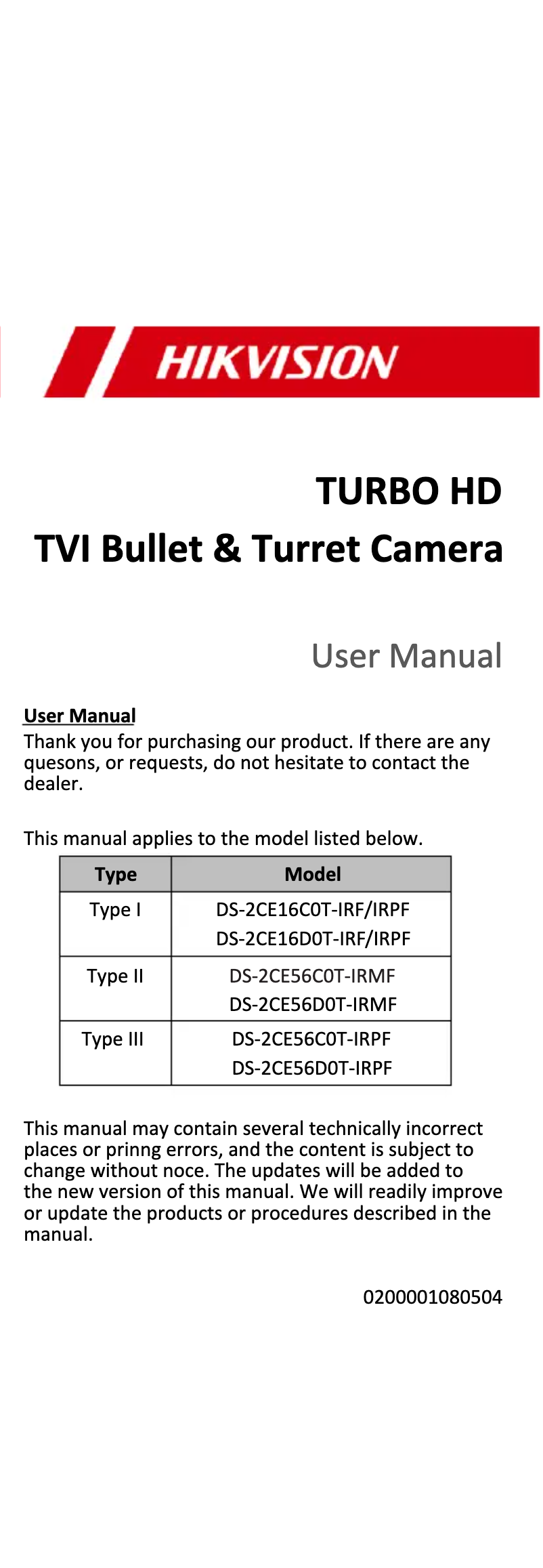 Página 1 del manual Manual de instrucciones Hikvision DS-2CE16C0T-IRPF