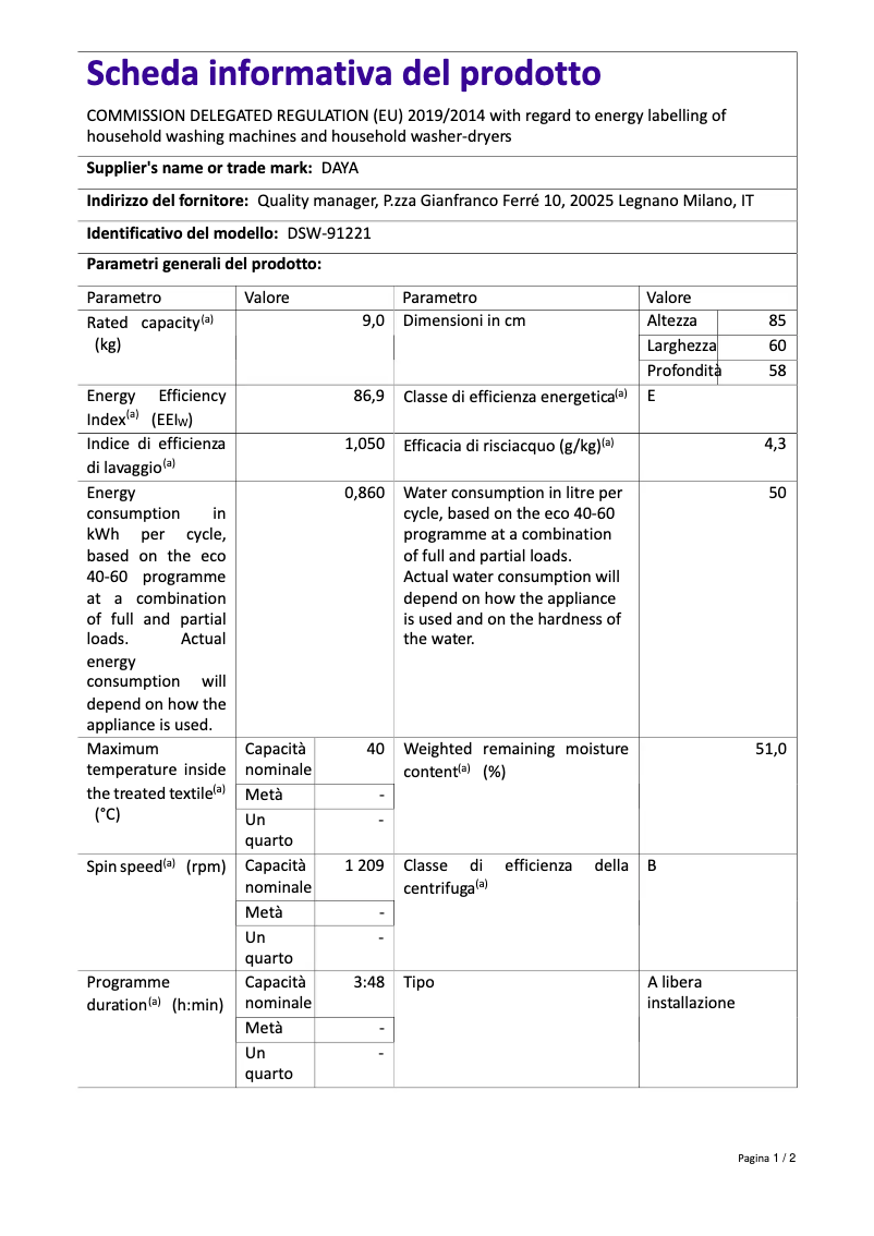 Página 1 del manual Manual de usuario DAYA DSW-91221