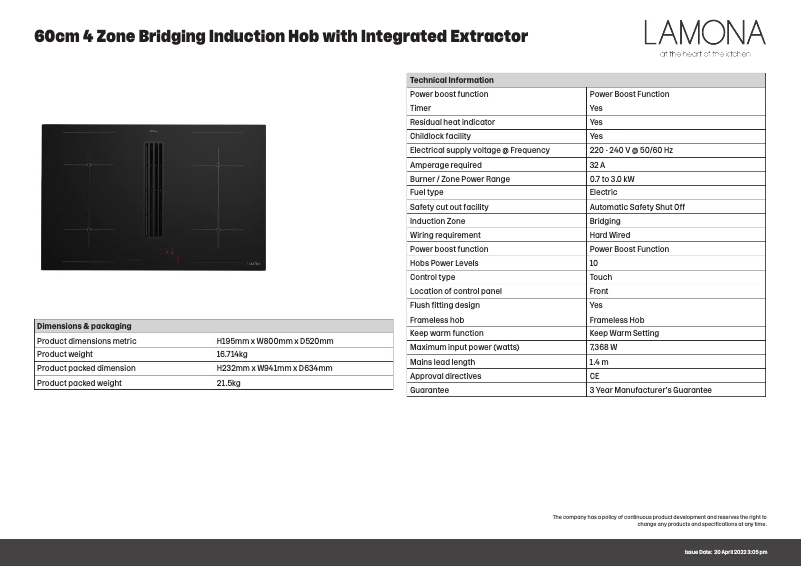 Página 1 del manual Ficha técnica Lamona LAM9550