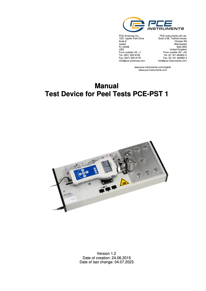 Página nº 1 - Manual de usuario PCE Instruments PCE-PST 1