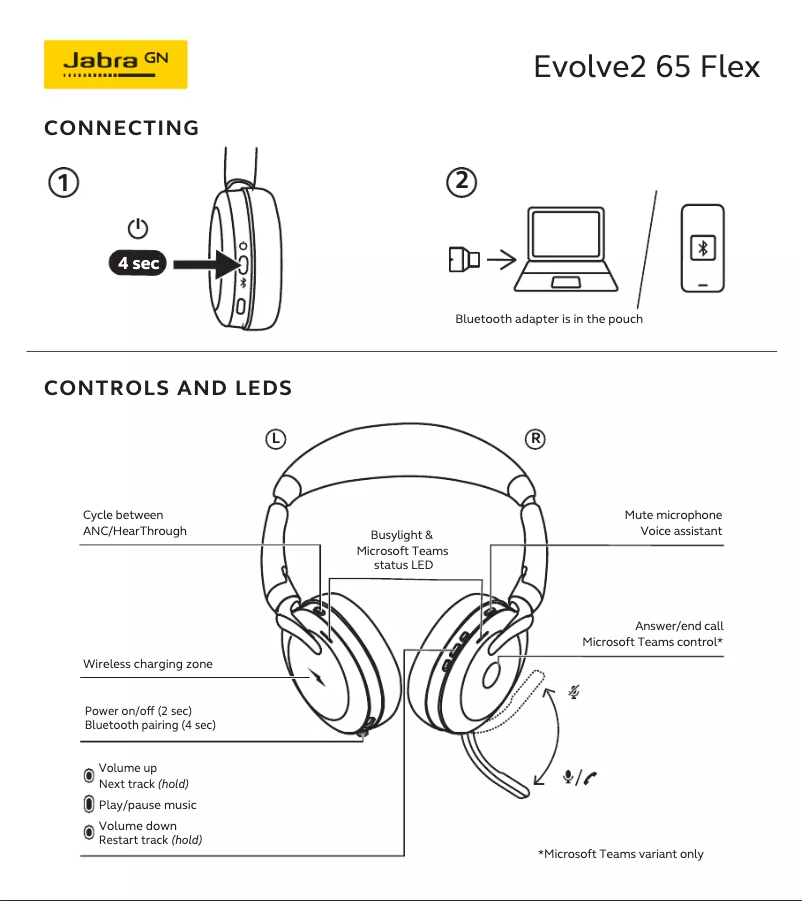 Página nº 1 - Guía de inicio rápido Jabra Evolve2 65 Flex