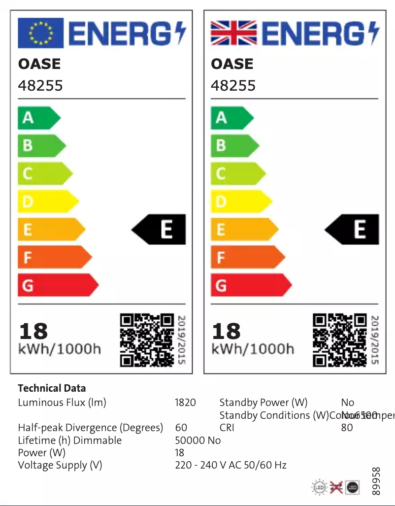 Página 1 del manual Etiqueta energética Oase HighLine optiwhite 300