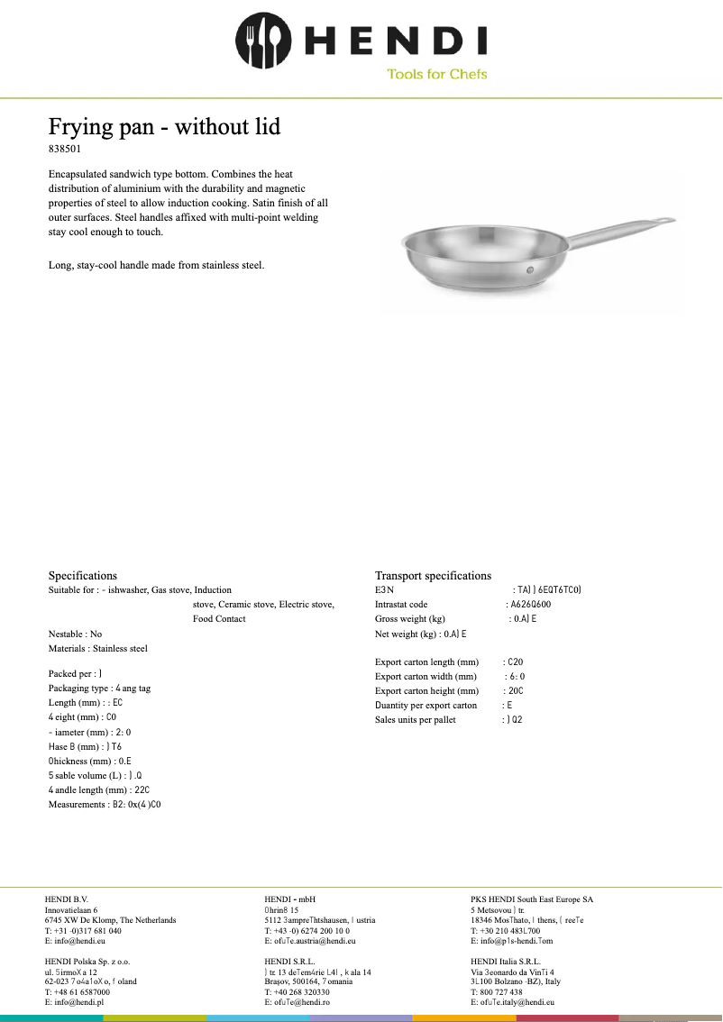 Página 1 del manual Ficha técnica Hendi 838501