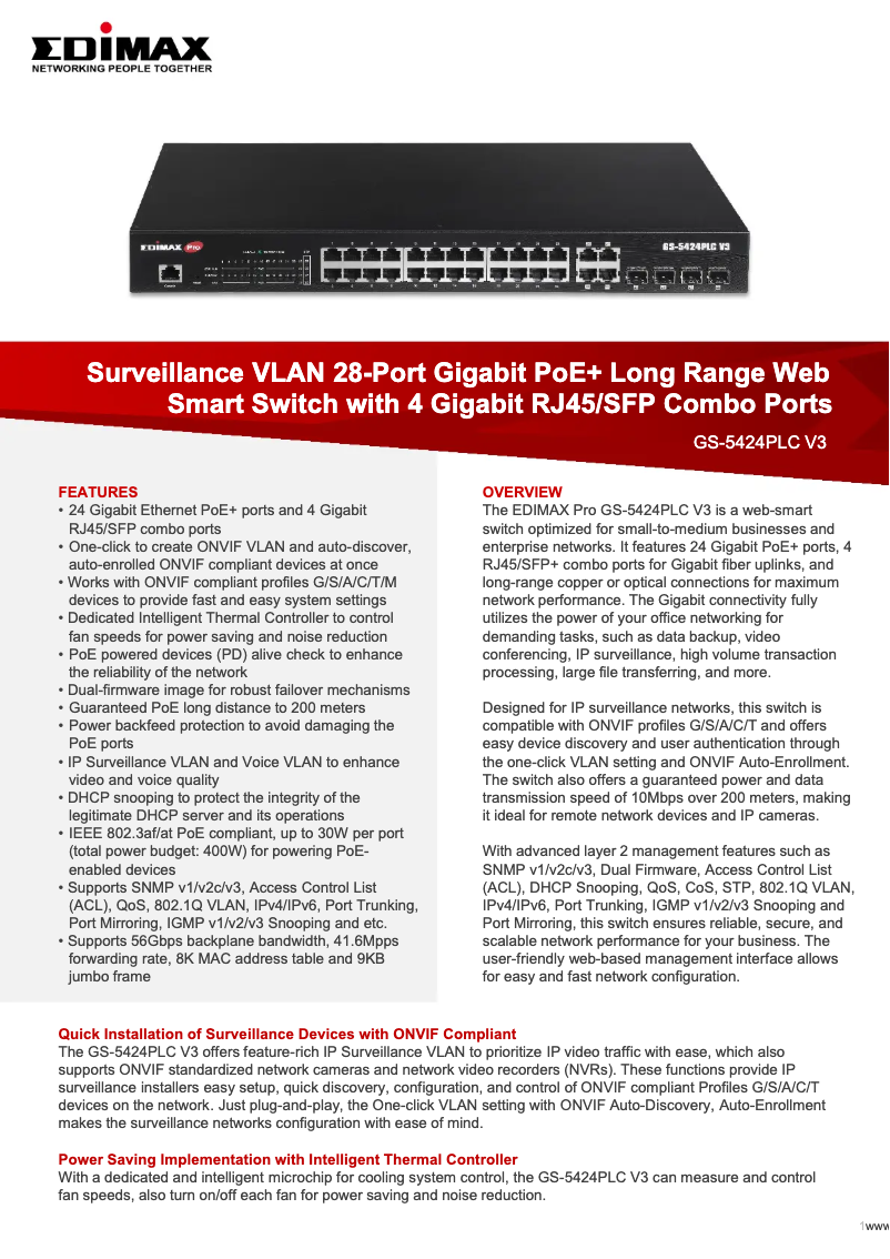 Imagen de la primera página del manual del dispositivo GS-5424PLC V3