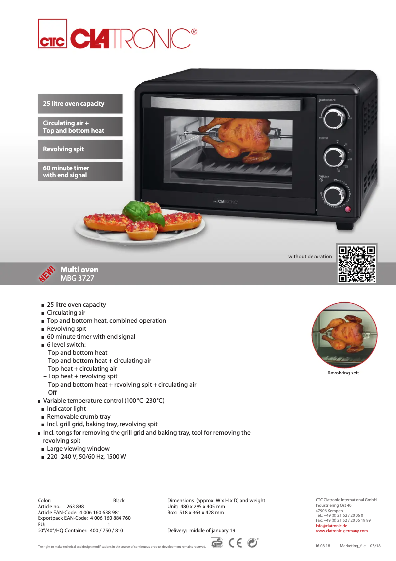 Página 1 del manual Ficha técnica Clatronic MBG 3727