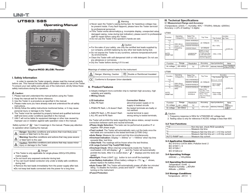 Imagen de la primera página del manual del dispositivo UT585