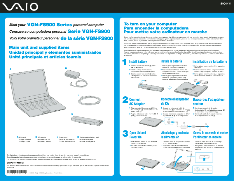 Página nº 1 - Guía de instalación Sony Vaio VGN-FS950
