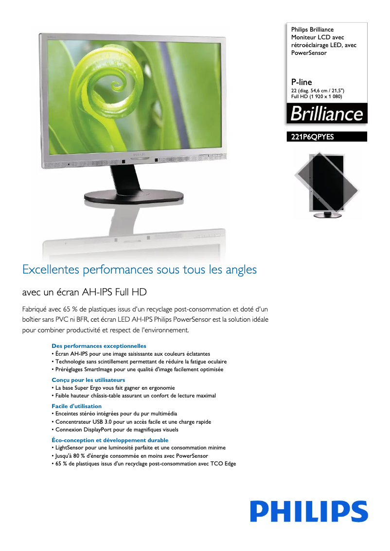 Página 1 del manual Ficha técnica Philips Brilliance 221P6QPYES