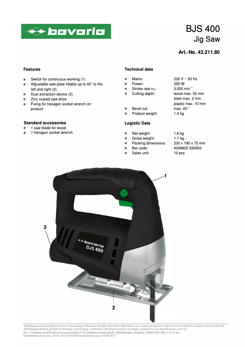 Imagen de la primera página del manual del dispositivo BJS 400