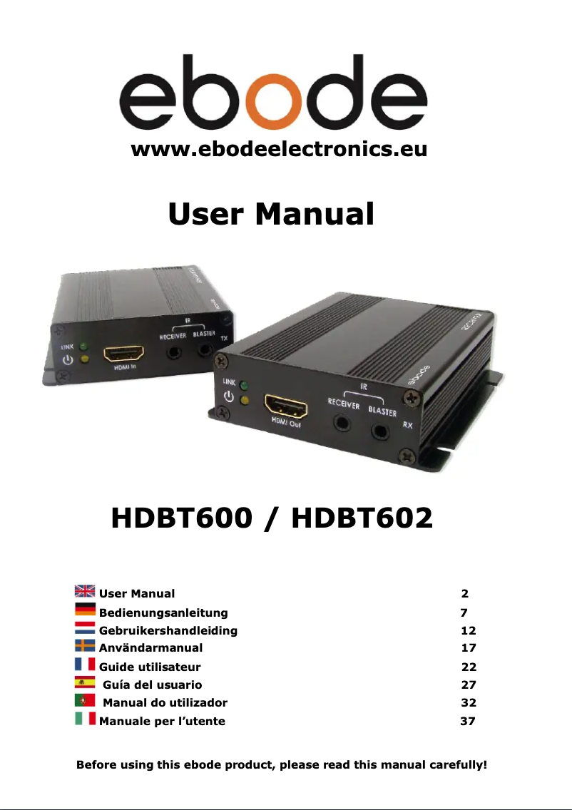 Imagen de la primera página del manual del dispositivo HDBT600