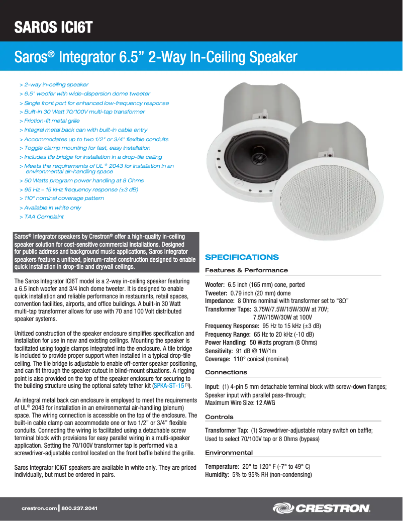 Página nº 1 - Ficha técnica Crestron SAROS ICI6T-W-T-EACH