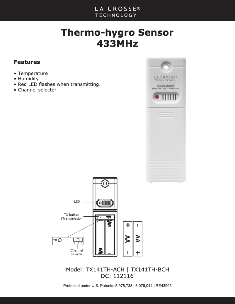 Imagen de la primera página del manual del dispositivo TX141TH-BCH