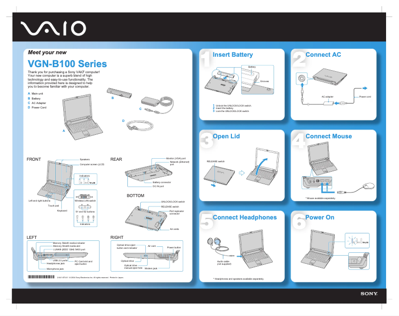 Imagen de la primera página del manual del dispositivo Vaio VGN-B100