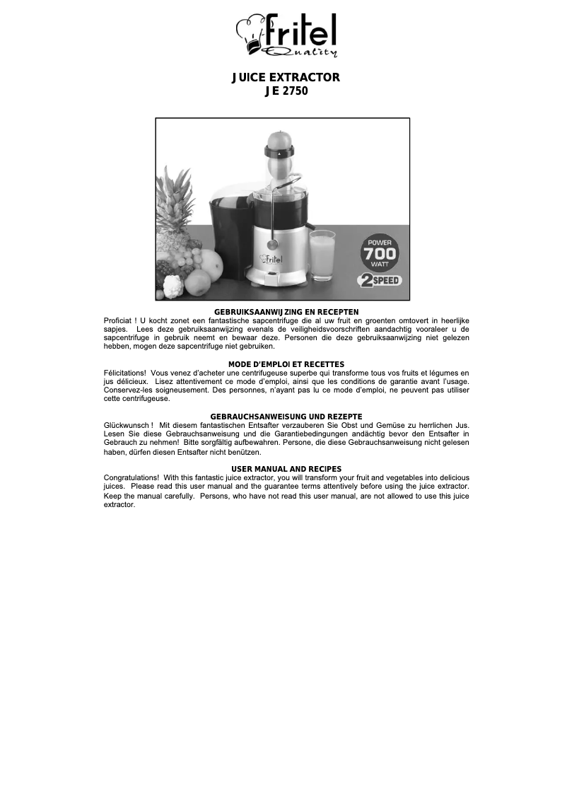 Imagen de la primera página del manual del dispositivo JE 2750