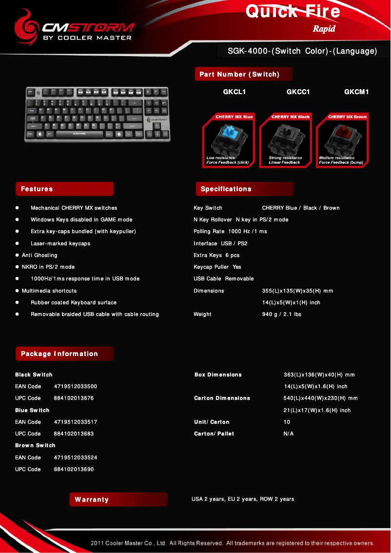 Página 1 del manual Ficha técnica Cooler Master CM Storm QuickFire Rapid