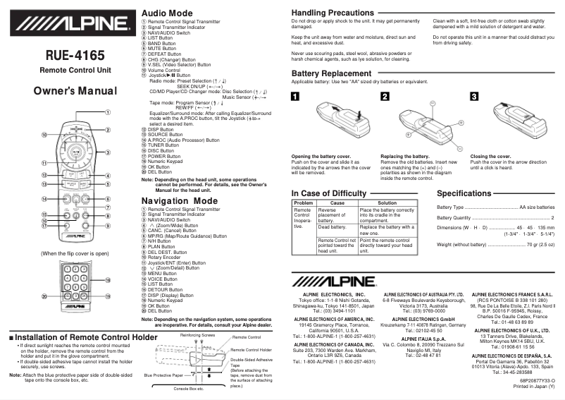 Página nº 1 - Manual de usuario Alpine RUE-4165