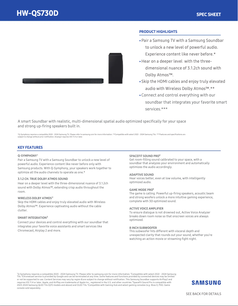 Página 1 del manual Ficha técnica Samsung HW-QS730D