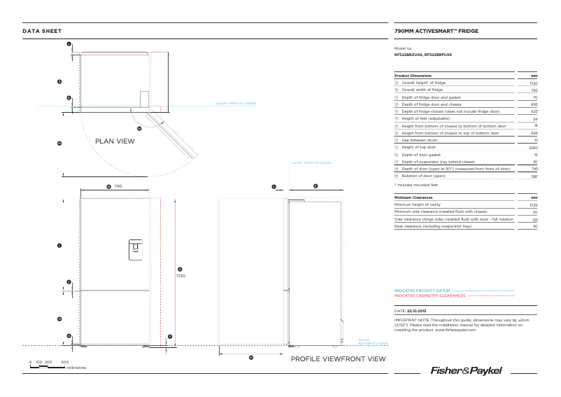 Página 1 del manual Ficha técnica Fisher & Paykel RF522BRPUX7