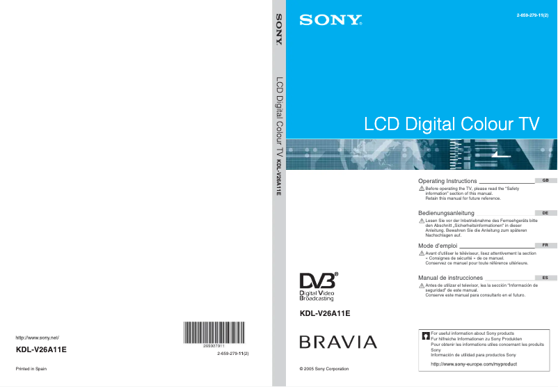 Página 1 del manual Manual de usuario Sony Bravia KDL-V26A11E