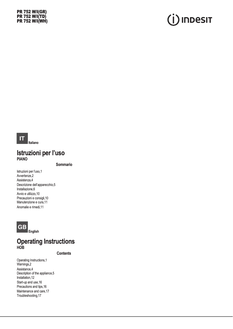 Imagen de la primera página del manual del dispositivo PR 752 W/I(WH)