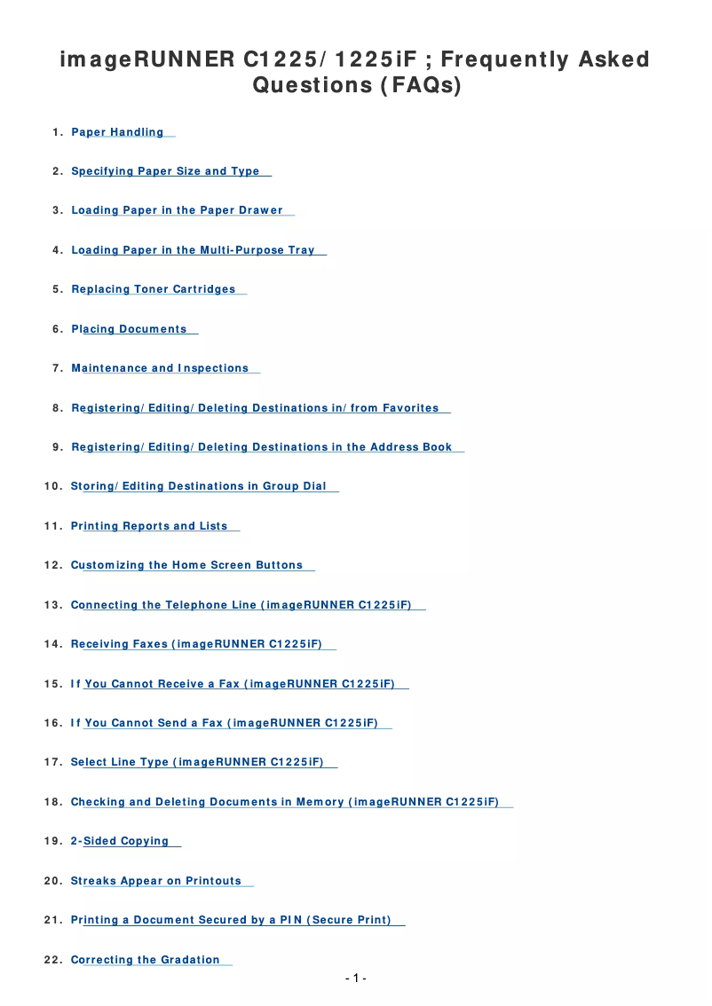 Página 1 del manual Preguntas frecuentes Canon imageRUNNER C1225