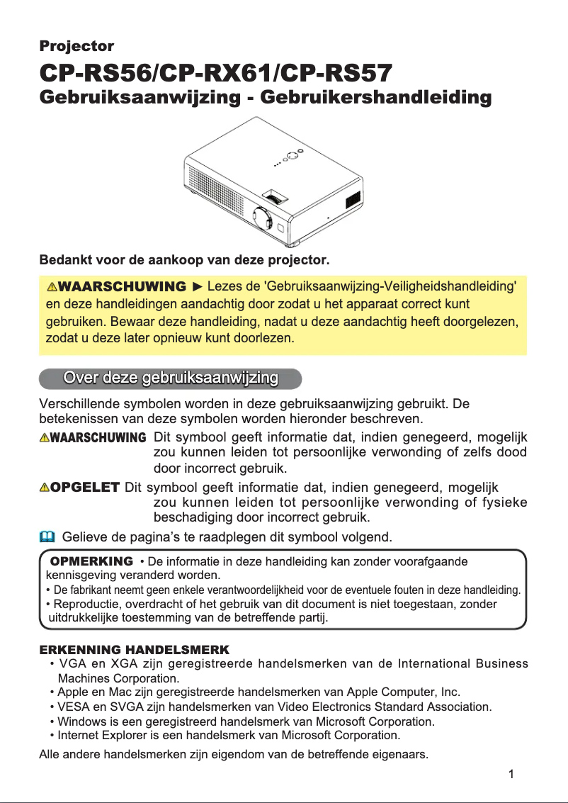 Página nº 1 - Manual de usuario Hitachi CP-RS57W
