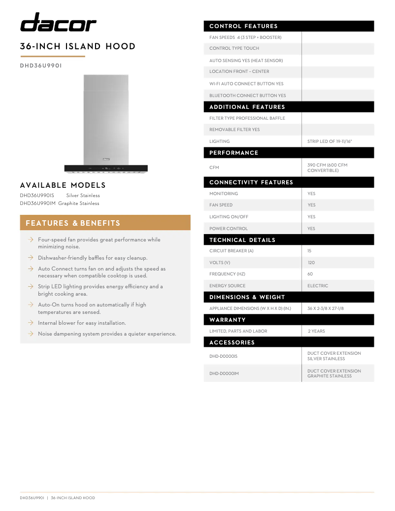 Página nº 1 - Ficha técnica Dacor DHD36U990IM