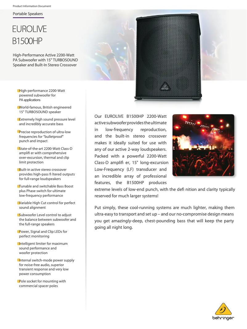 Imagen de la primera página del manual del dispositivo Eurolive B1500HP