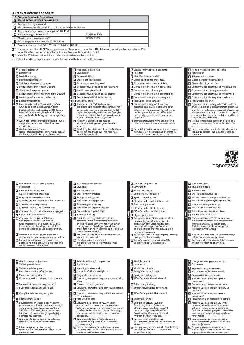 Imagen de la primera página del manual del dispositivo Viera TX-40FS503B