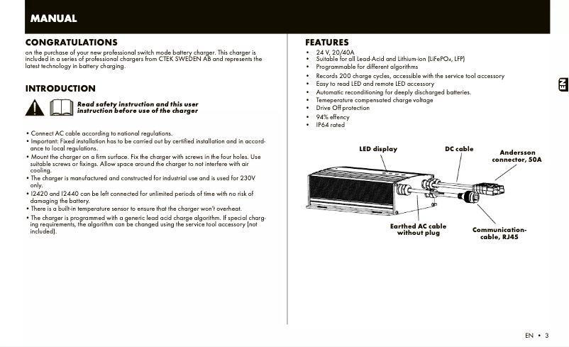 Página 1 del manual Manual de usuario Ctek I2420