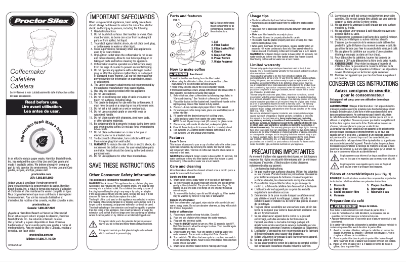 Página nº 1 - Manual de usuario Proctor Silex 48138