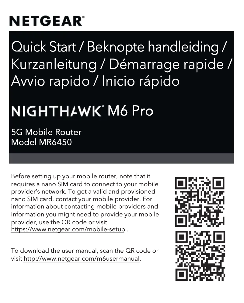 Imagen de la primera página del manual del dispositivo Nighthawk M6 Pro MR6450