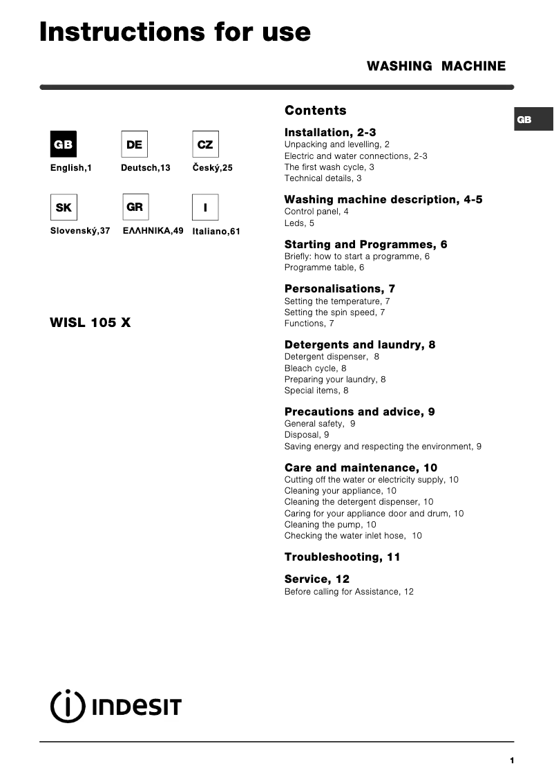Imagen de la primera página del manual del dispositivo WISL 105 X (EX)