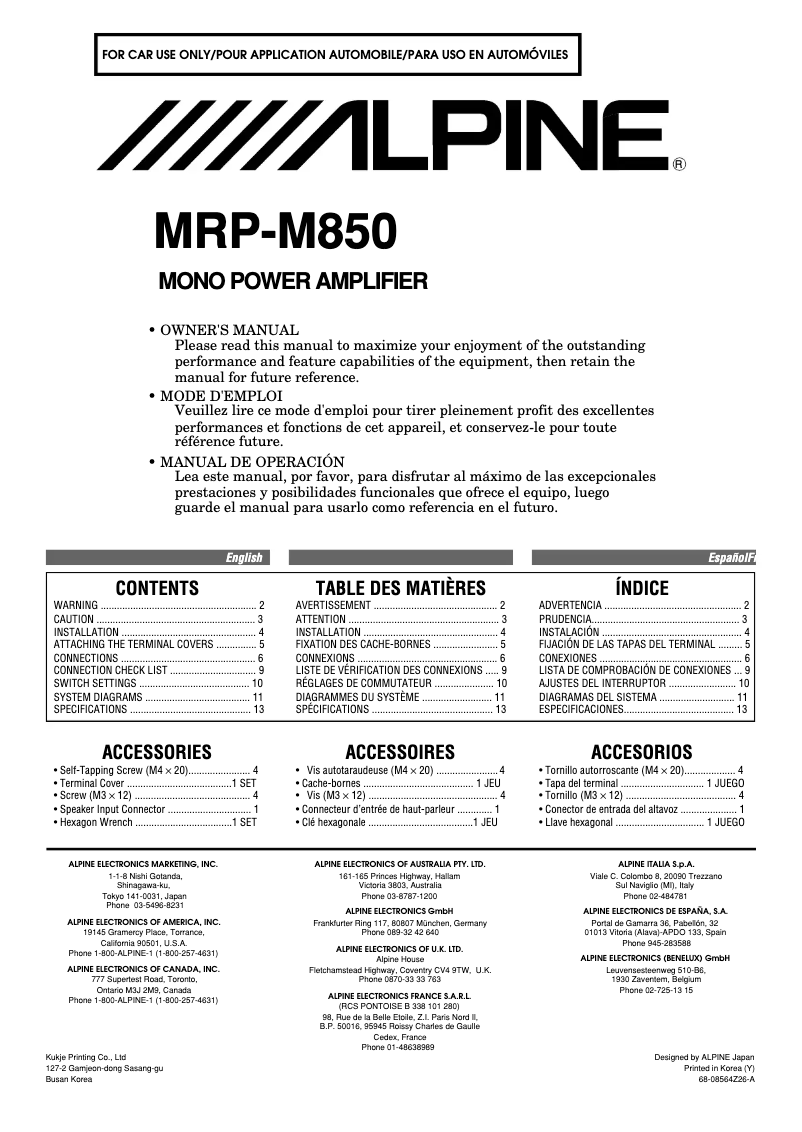 Imagen de la primera página del manual del dispositivo MRP-M850